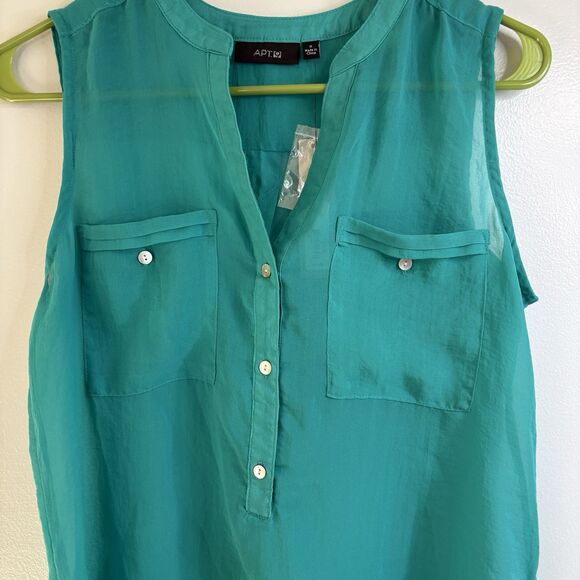 Ann Taylor‎ LOFT Women's Small Green Sleeveless Classic Blouse Light Weight - Picture 2 of 9